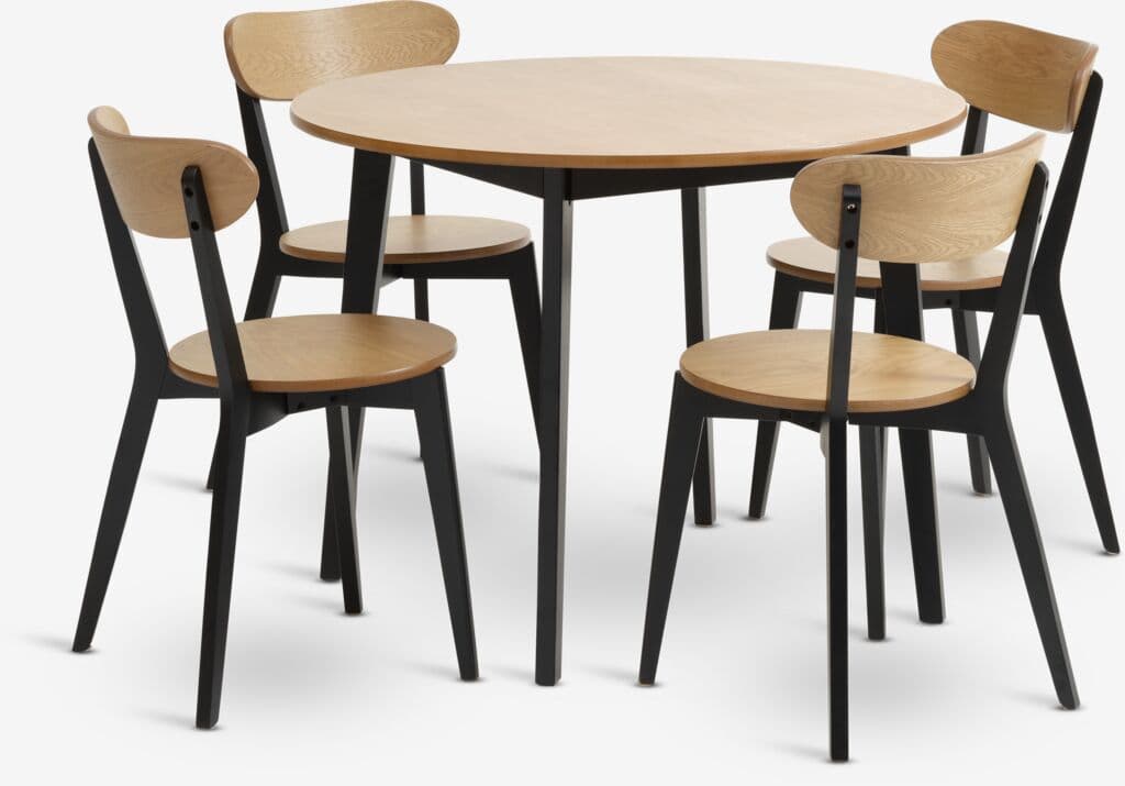 JEGIND Ø105 mesa carvalho + 4 JEGIND carvalho/preto