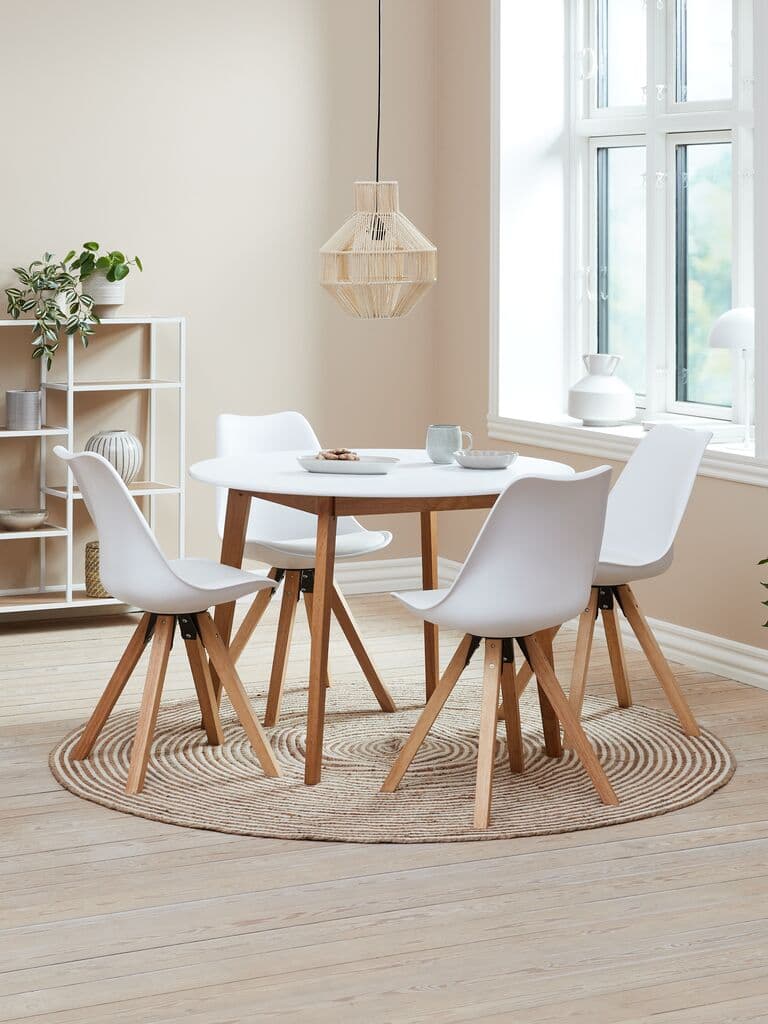 JEGIND Ø105 mesa branco + 4 BLOKHUS cadeiras branco
