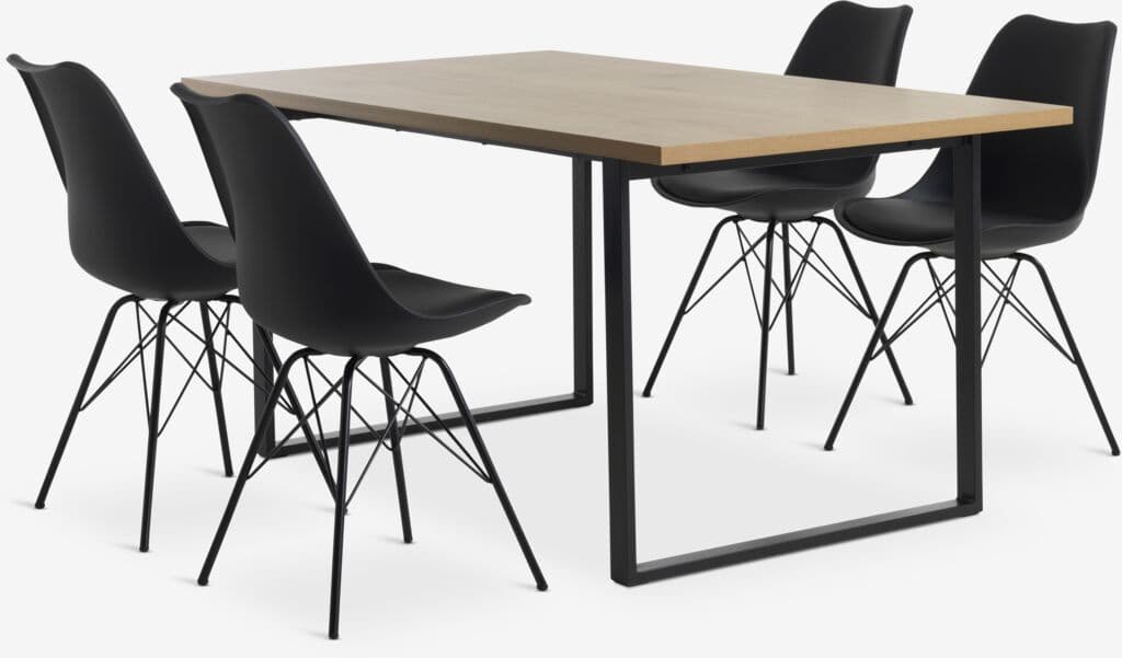 AABENRAA C160 mesa carvalho + 4 KLARUP cadeiras preto