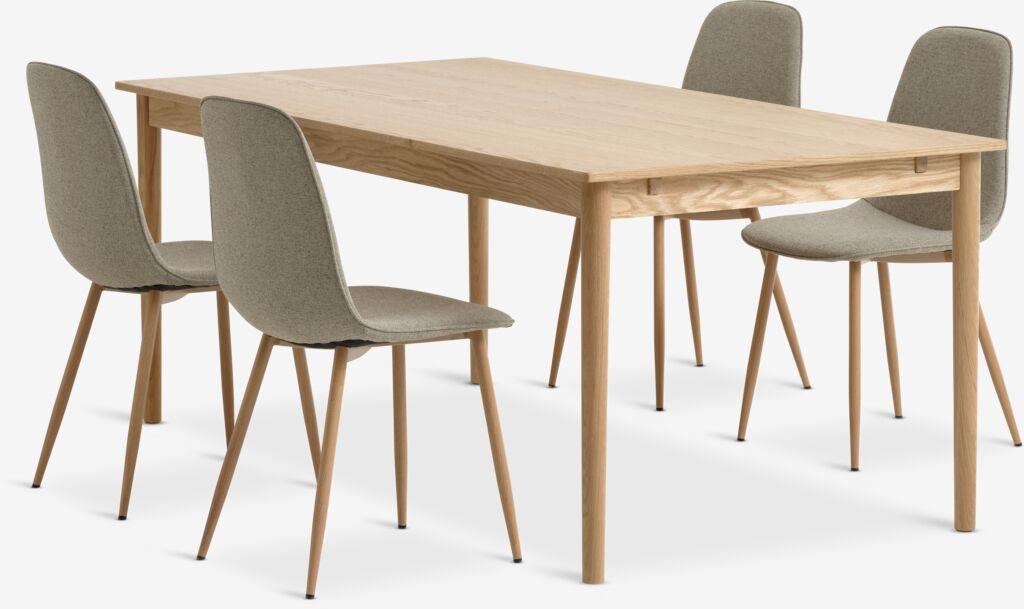 MARSTRUP C190/280 mesa carvalho + 4 BISTRUP cadeiras areia