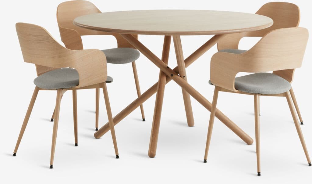 SKIBET Ø120 mesa carvalho claro + 4 HVIDOVRE cadeira carv