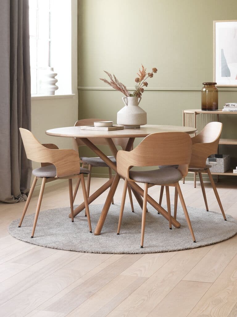 SKIBET Ø120 mesa carvalho claro + 4 HVIDOVRE cadeira carv