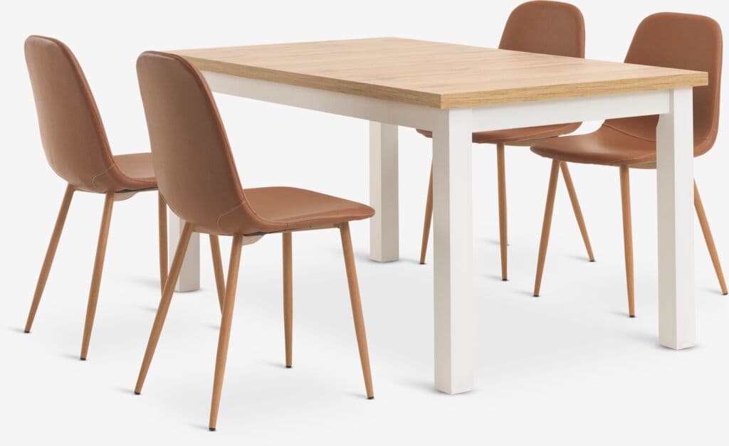 MARKSKEL C150/193 mesa + 4 JONSTRUP conhaque/carvalho