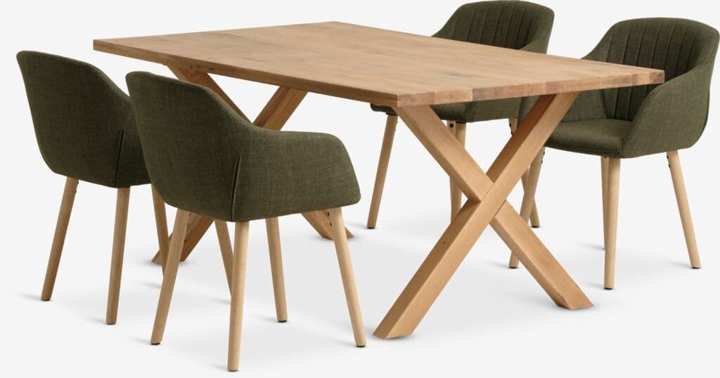 GRIBSKOV C180 mesa carvalho + 4 ADSLEV cadeira verde az