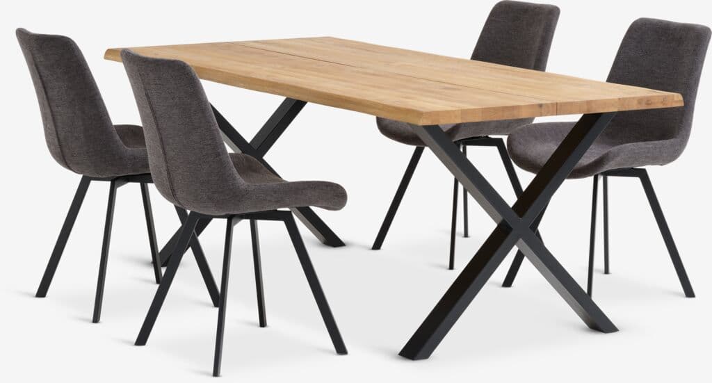 ROSLEV C200 mesa carvalho natural + 4 HYGUM cadeira cinzento
