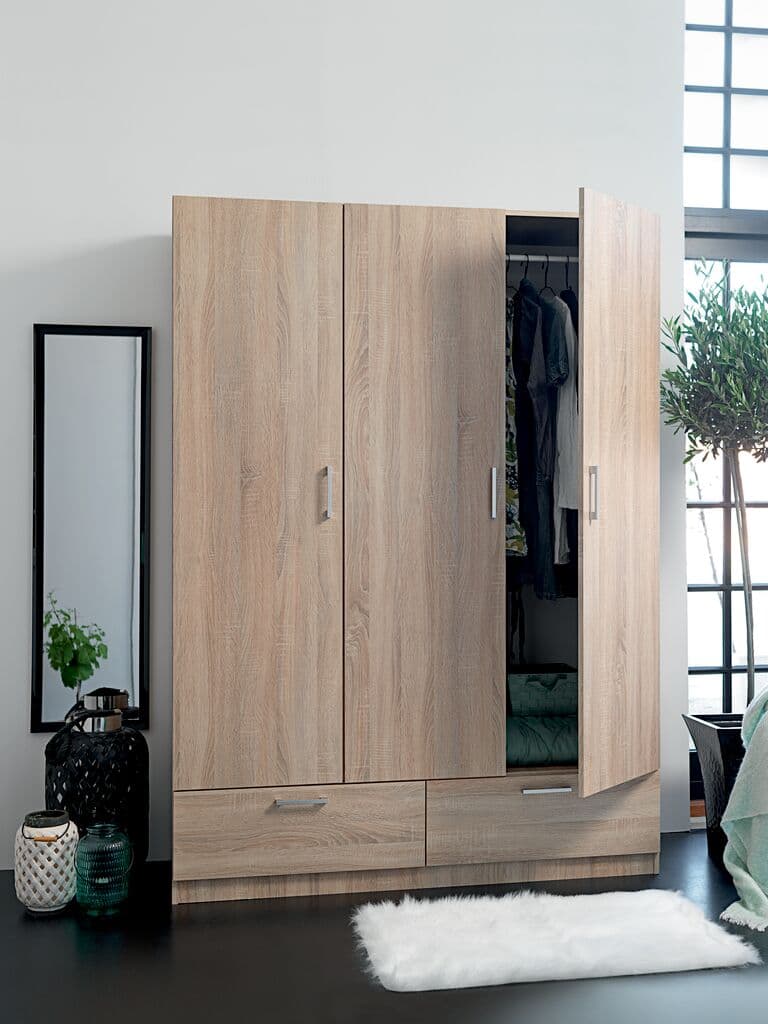 Roupeiro ELLESTED 144x200 3 portas 2 gavetas cor carvalho cl