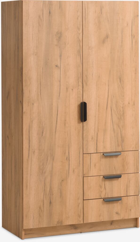 Roupeiro JENSLEV 96x176 2 portas 3 gavetas cor carvalho