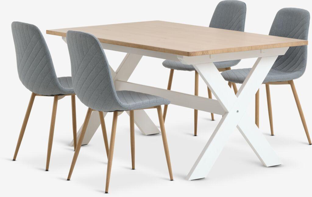 VISLINGE C150 mesa natural + 4 JONSTRUP azul claro