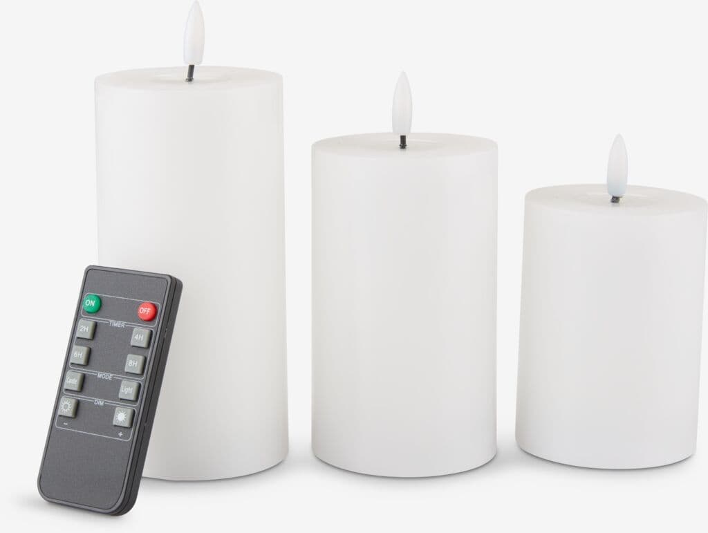 Vela grossa LED EIDE 3 unidades com comando