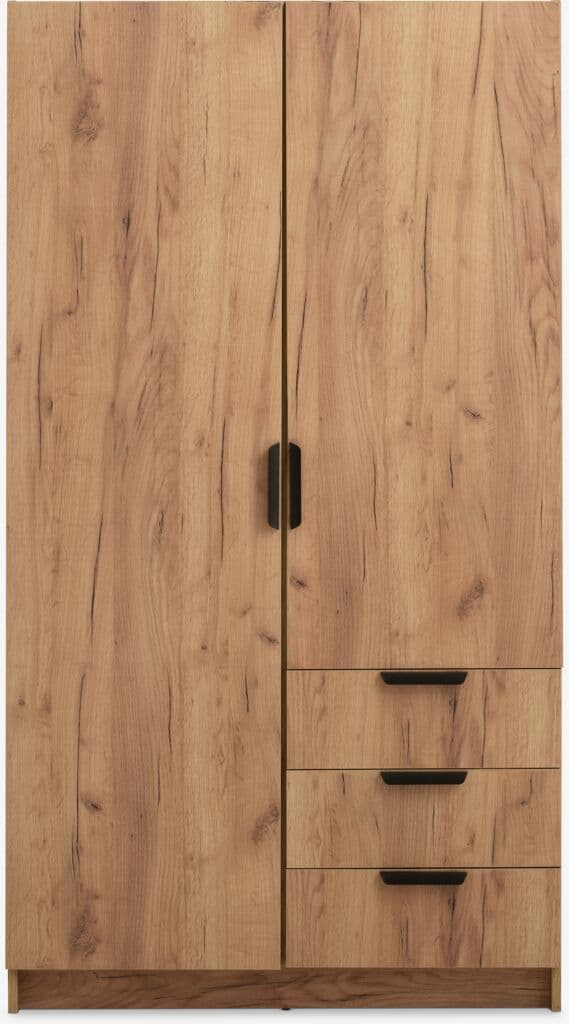 Roupeiro JENSLEV 96x176 2 portas 3 gavetas cor carvalho
