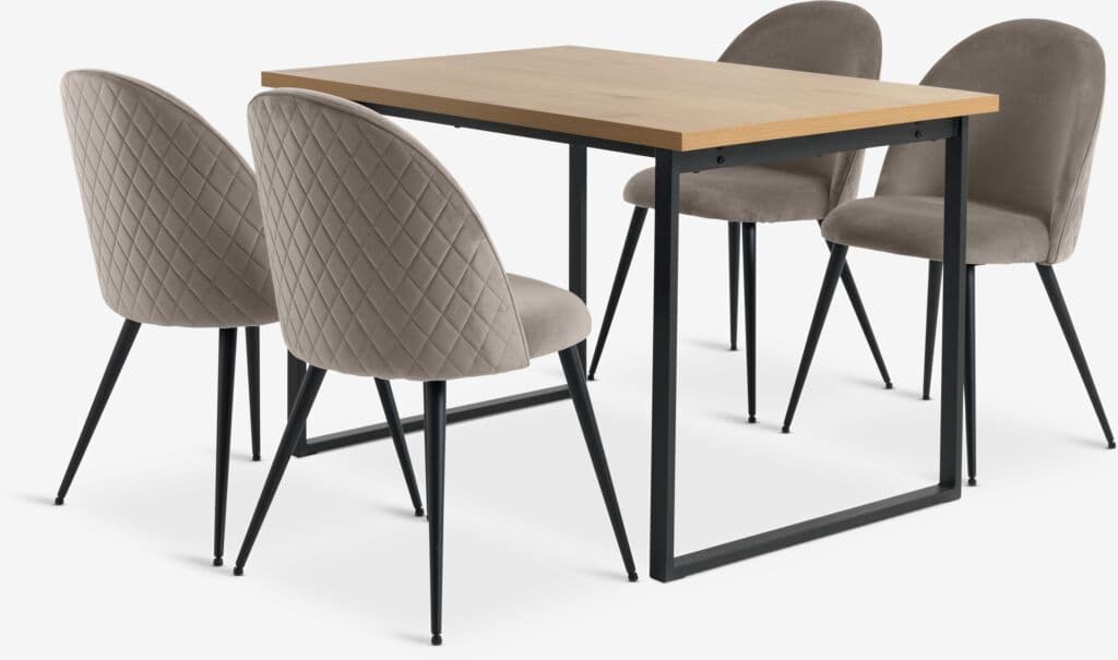 AABENRAA C120 mesa carvalho + 4 KOKKEDAL cadeira veludo cinz