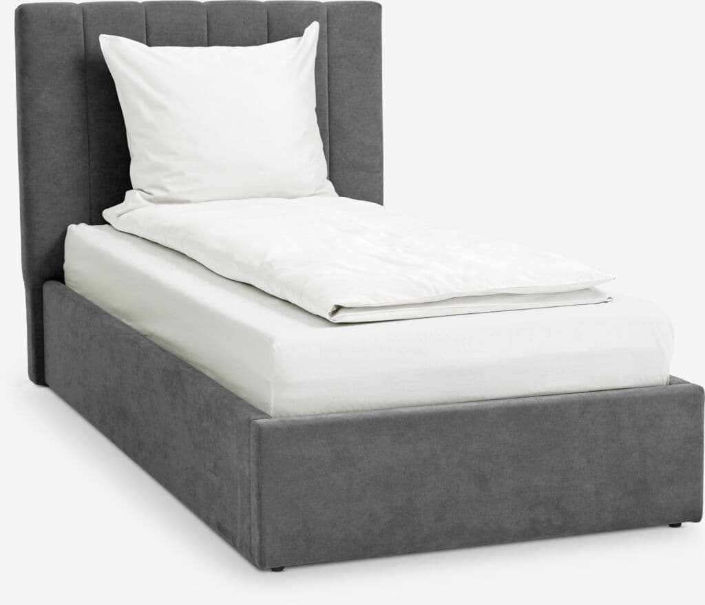 Estrutura de cama HASLEV 90x200 tecido cinzento escuro
