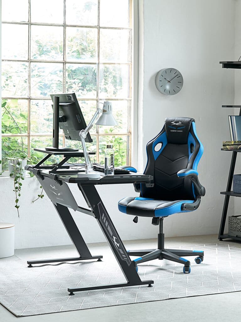 Cadeira gaming VOJENS preto/pele sintética azul/malha