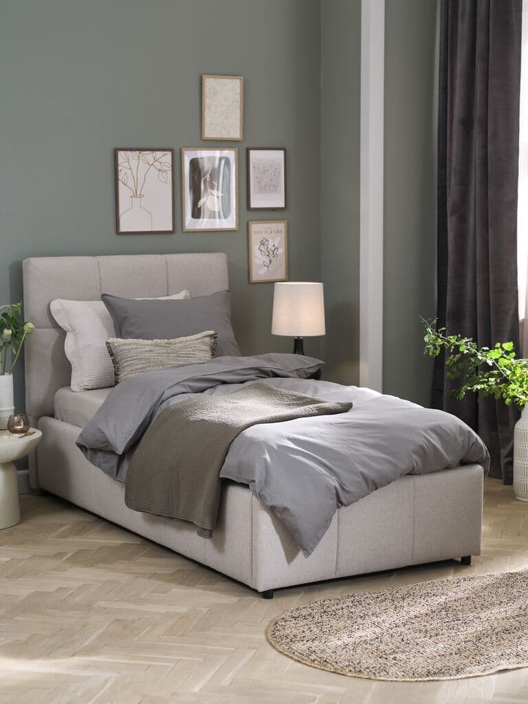 Estrutura de cama VEMMELEV 90x190 tecido bege