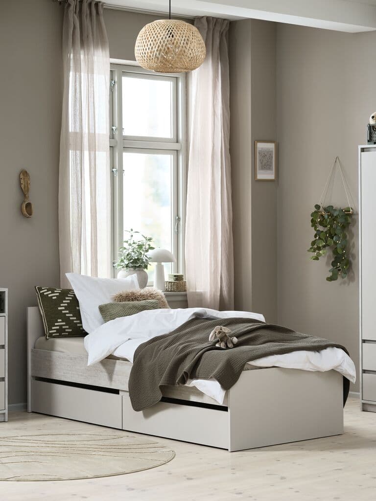 Cama com arrumação BILLUND 90x200 cor travertino/bege