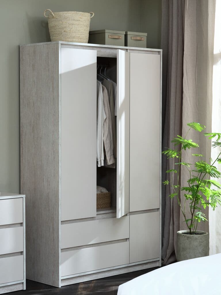 Roupeiro BILLUND 119x193 4 portas 2 gavetas travertino/bege