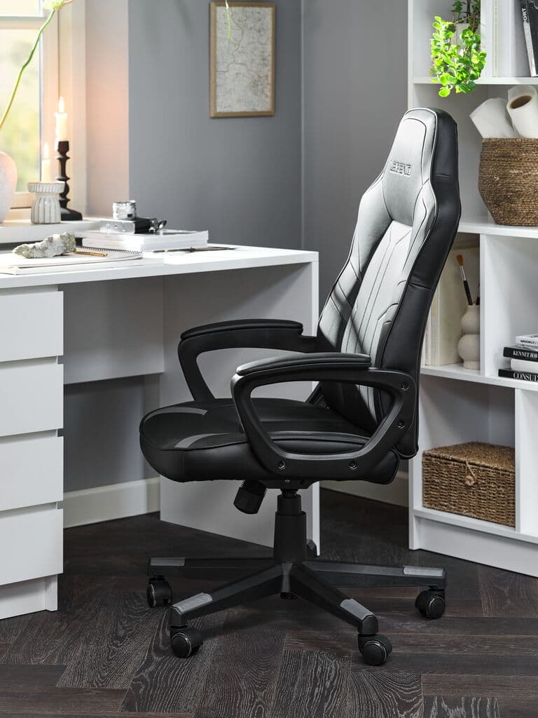 Cadeira gaming FJELSTED pele sintética preto/cinzento