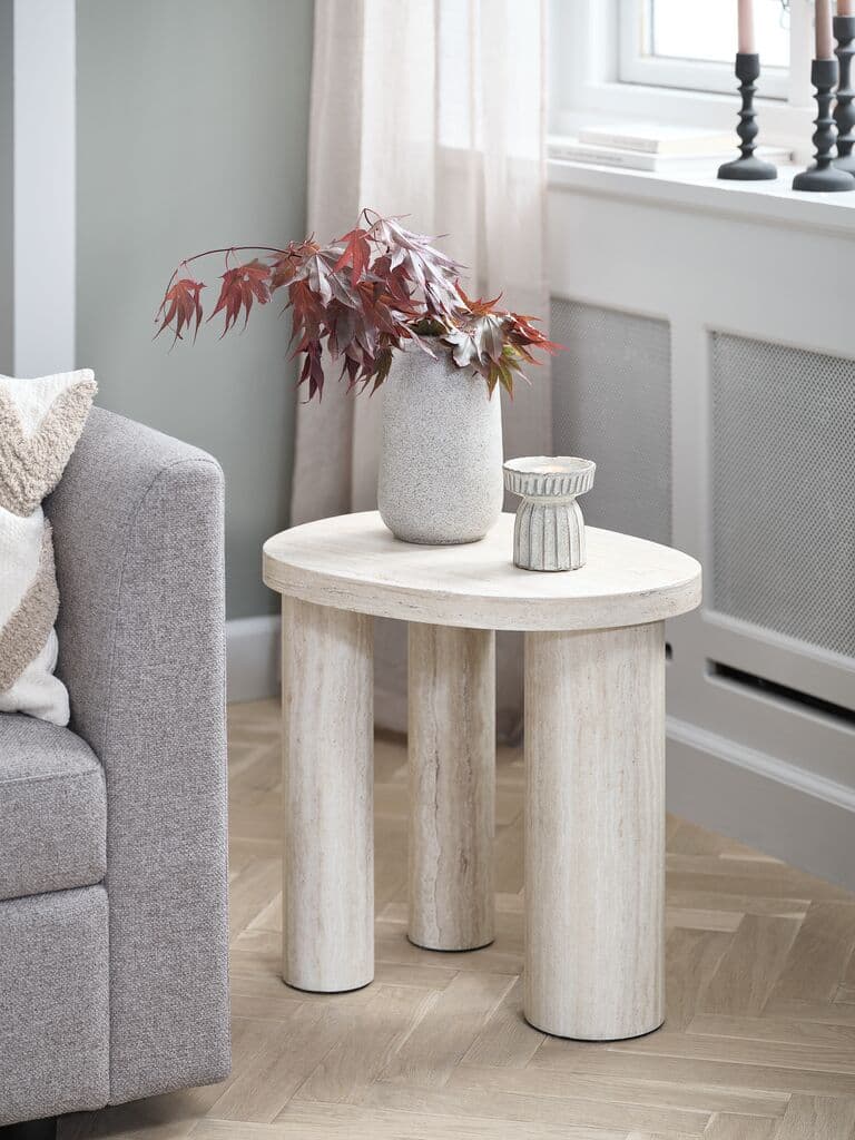 Mesa de apoio LUNDEBORG 38x50 cor de travertino