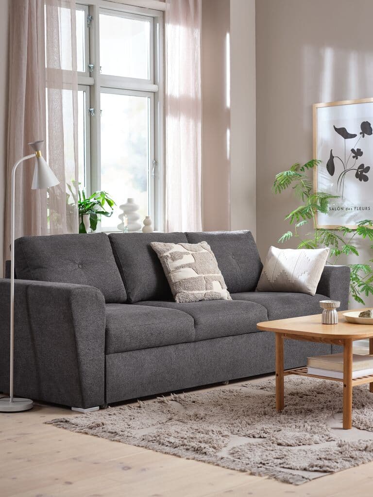 Sofá-cama VEJLBY 3 lugares tecido cinzento escuro