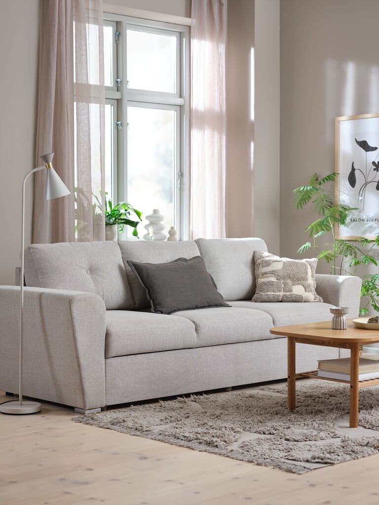 Sofá-cama VEJLBY 3 lugares tecido cor areia claro