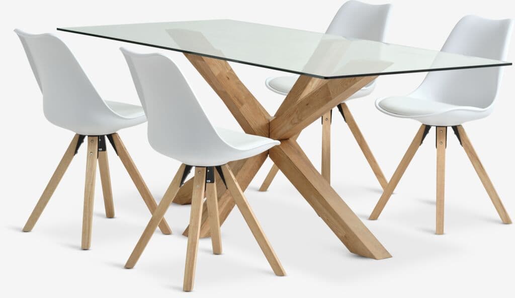 AGERBY C190 mesa carvalho + 4 BLOKHUS cadeiras branco