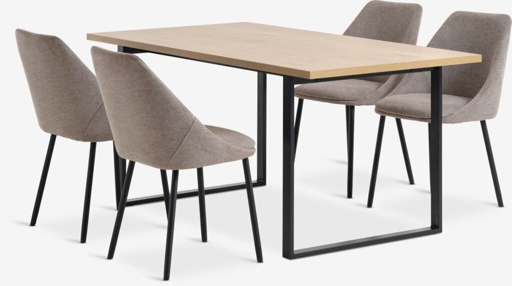 AABENRAA C160 mesa carvalho + 4 VELLEV cadeiras areia/preto