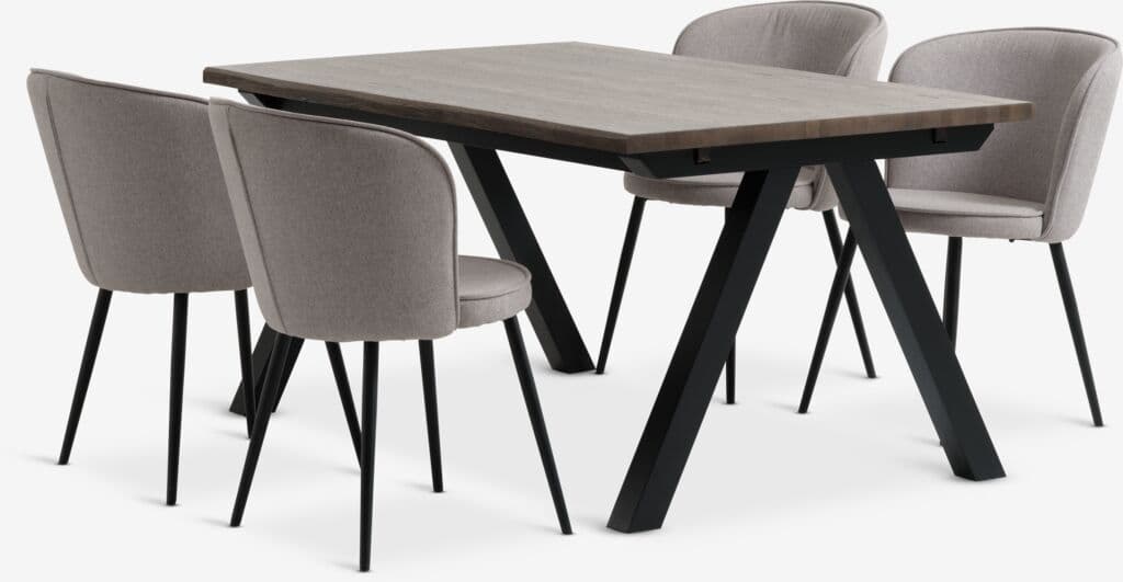 SANDBY C160 mesa carvalho escuro + 4 RISSKOV cinzento claro