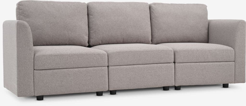 Sofá modular OKSBY 3 lugares com arrumação tecido cor areia