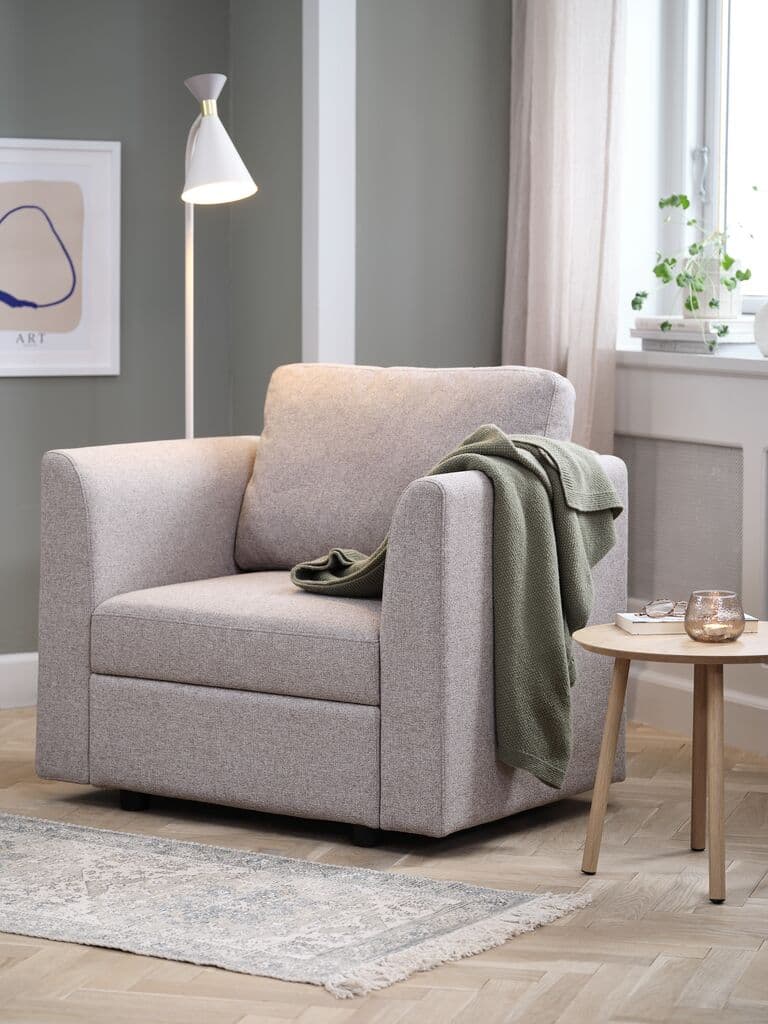 Sofá modular OKSBY 1 lugar com arrumação tecido cor areia