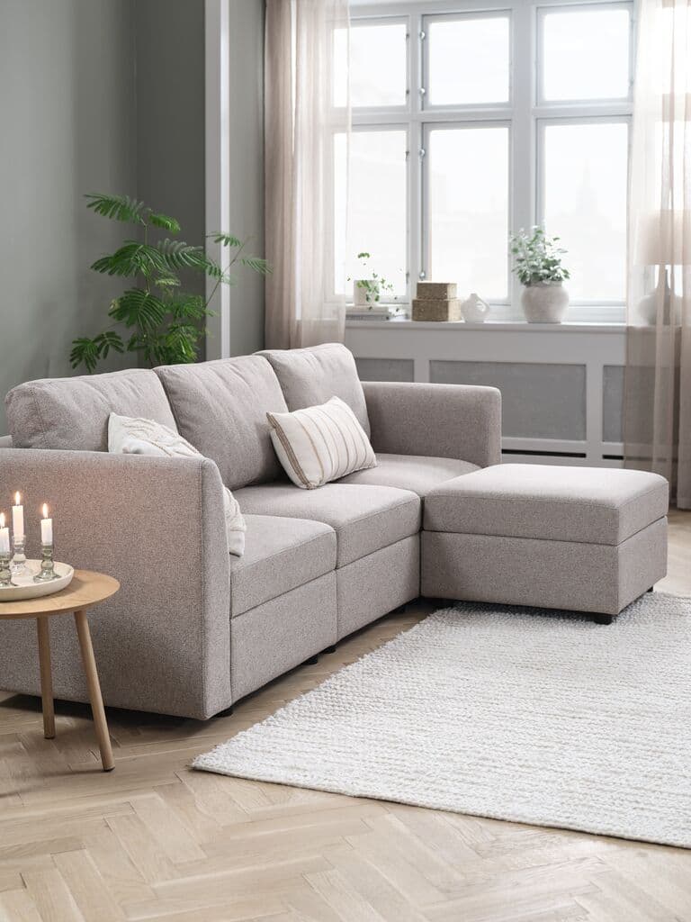 Sofá modular OKSBY 3 lugares chaise-longue arrumação areia