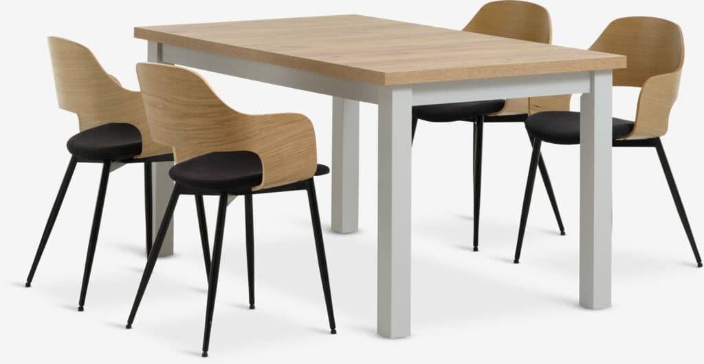 MARKSKEL C150/193 mesa cinzento + 4 HVIDOVRE cadeiras carv