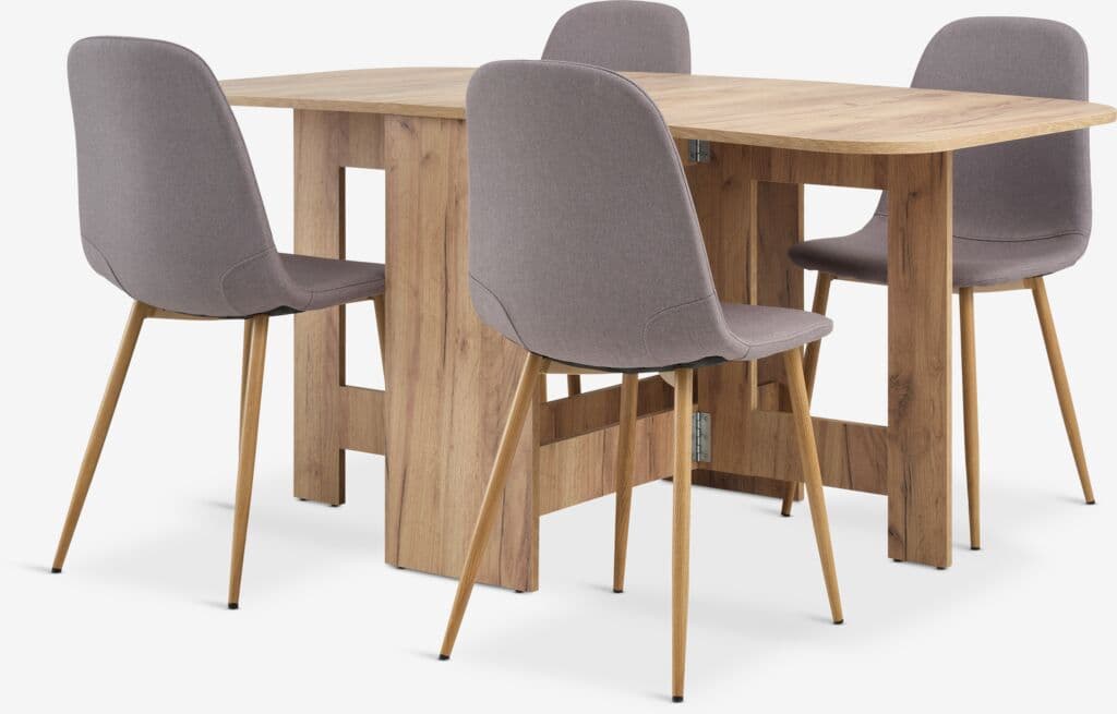 ALLING C100/163 mesa carvalho + 4 JONSTRUP cadeira cinz/carv
