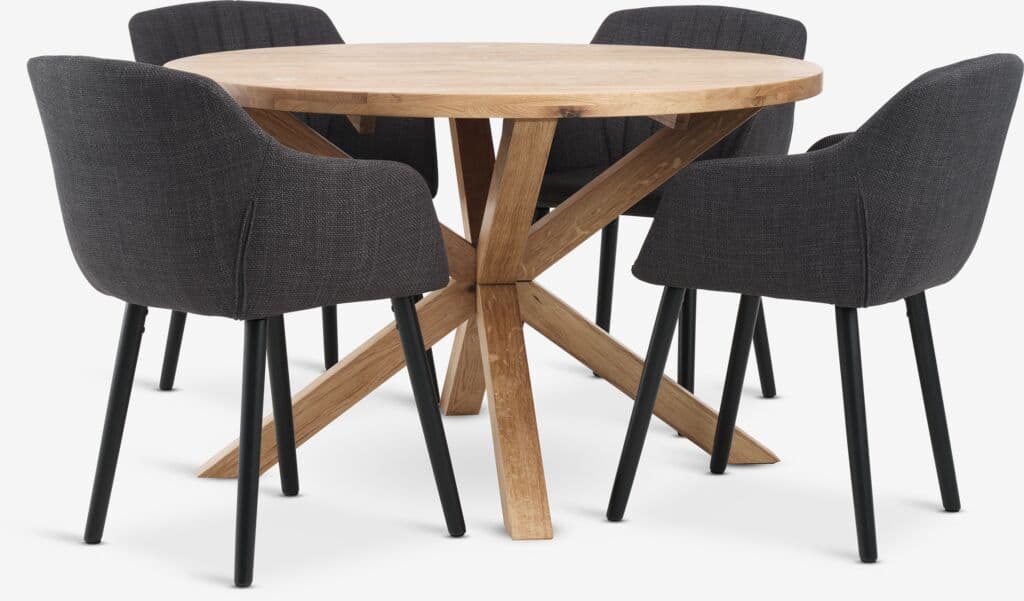 GRIBSKOV Ø120 mesa carvalho + 4 ADSLEV cadeiras antracite