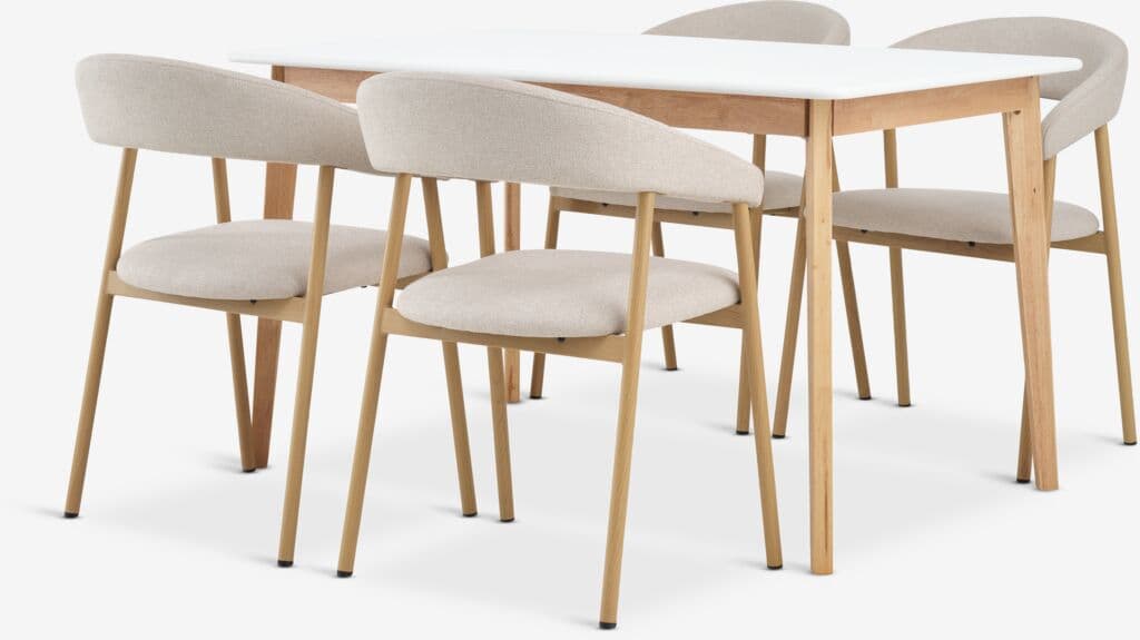 JEGIND C130 mesa branco + 4 EJSING cadeiras bege/branco