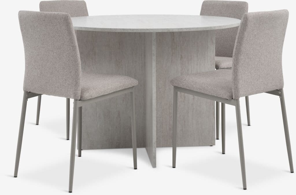 KRONDAL Ø110 mesa travertino + 4 BRANDE cadeiras bege