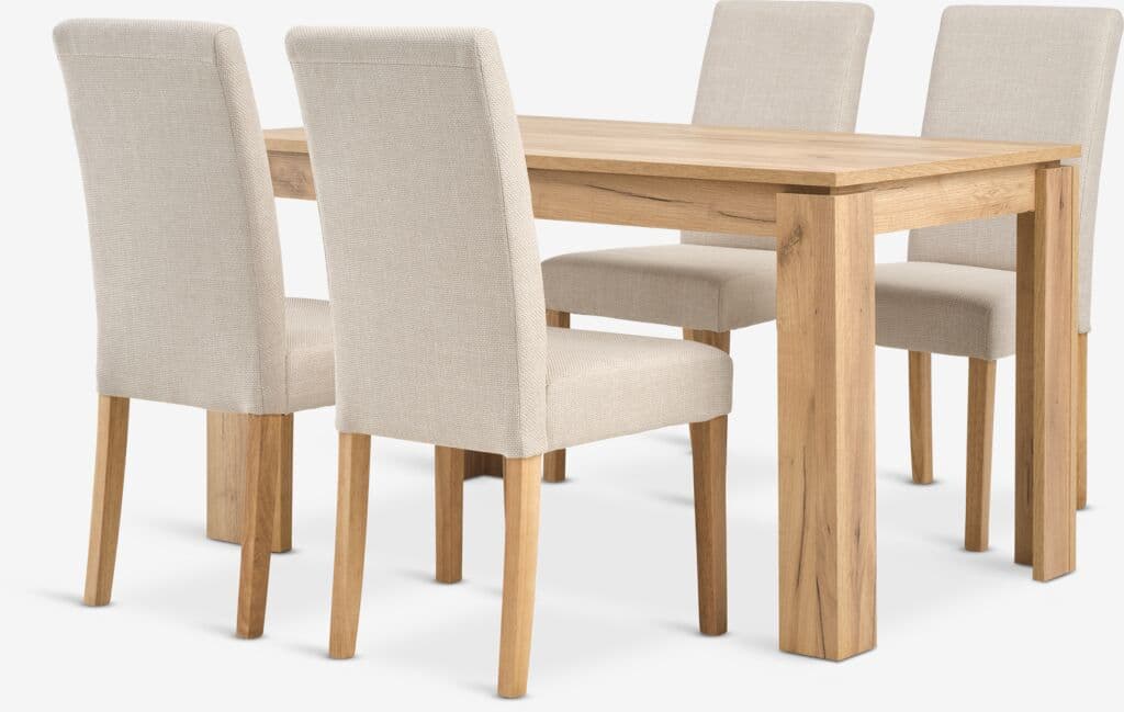 LINTRUP C140 mesa carvalho + 4 TUREBY cadeiras bege