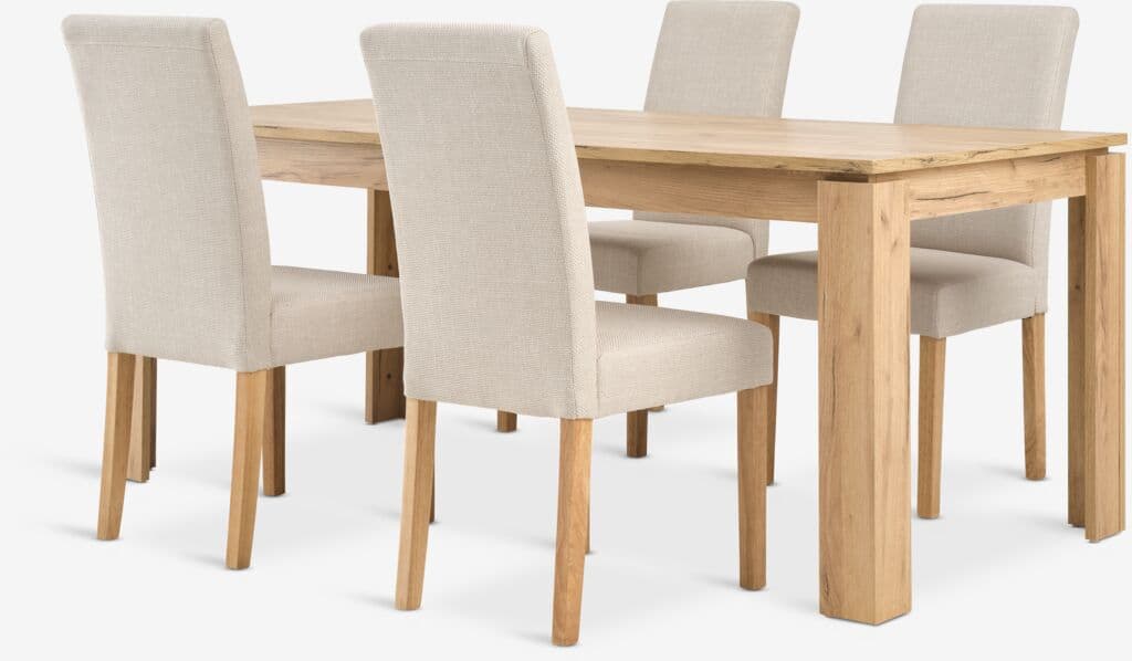 LINTRUP C190/280 mesa carvalho + 4 TUREBY cadeiras bege