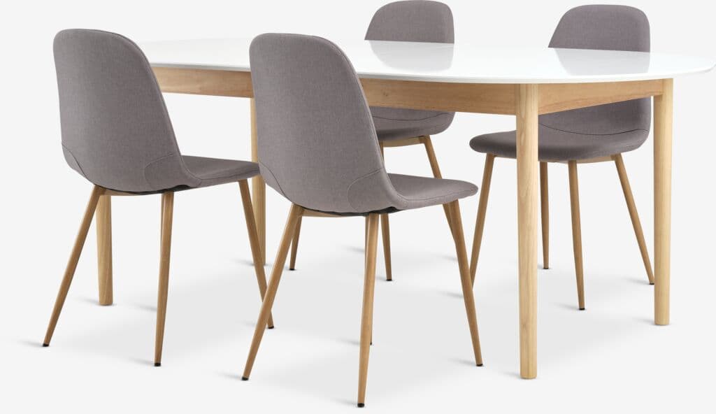 MARSTRAND C200/280 mesa branco + 4 JONSTRUP cinz/carvalho