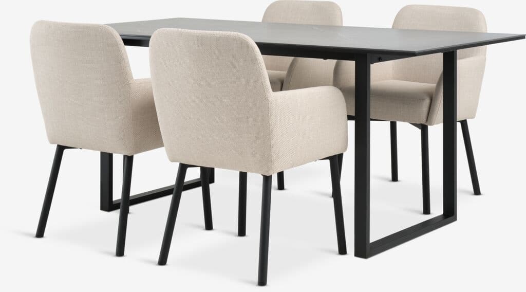 MOSELUND C180 mesa cerâmica + 4 SOTTRUP bege/preto