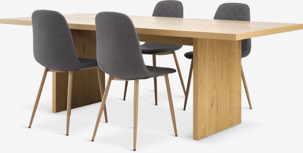 MUNKEBY C220 mesa carvalho + 4 JONSTRUP cadeiras cinzento