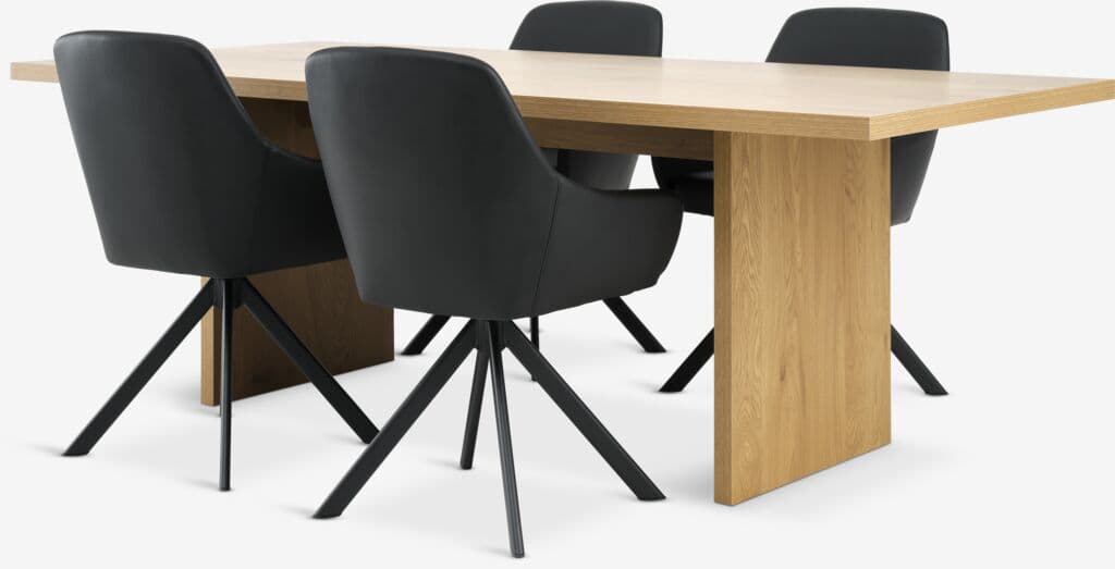 MUNKEBY L220 mesa carvalho + 4 ROSTRUP cadeiras preto