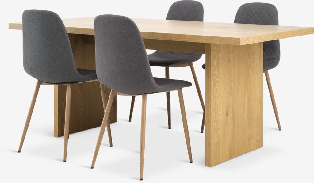 MUNKEBY C180 mesa carvalho + 4 JONSTRUP cadeiras cinzento