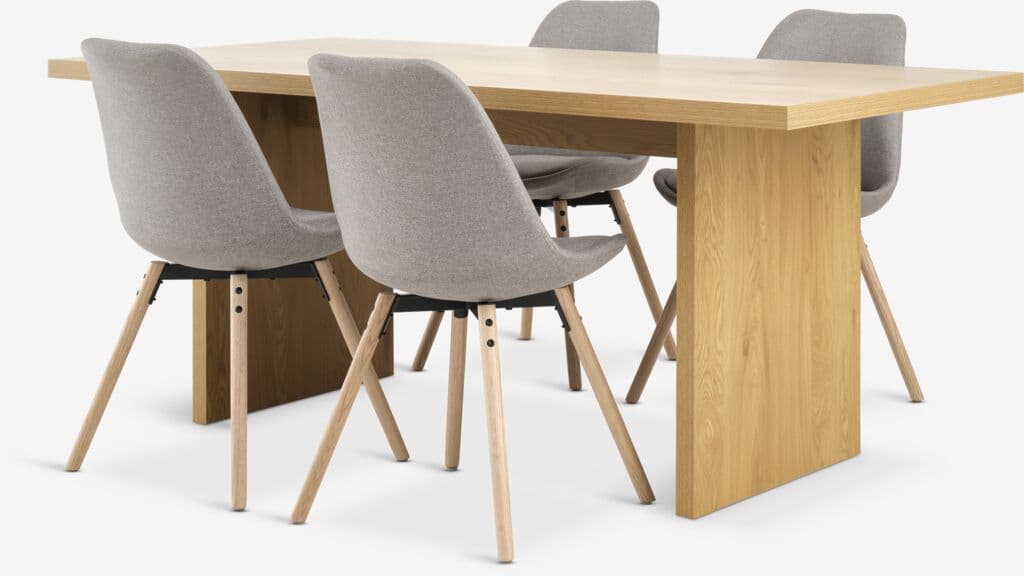 MUNKEBY C180 mesa carvalho + 4 KASTRUP cadeiras cor areia