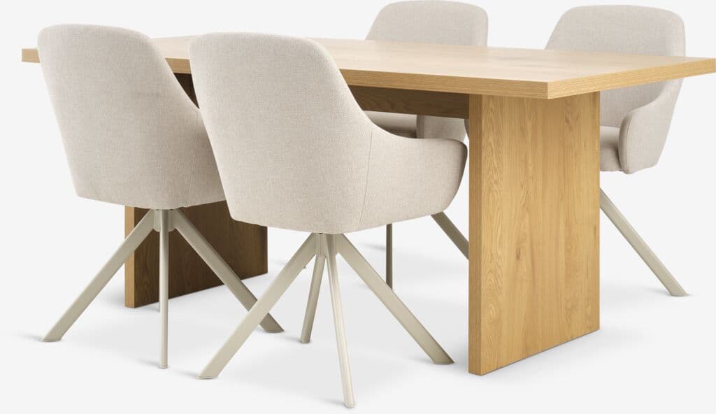 MUNKEBY C220 mesa carvalho + 4 ROSTRUP cadeiras bege