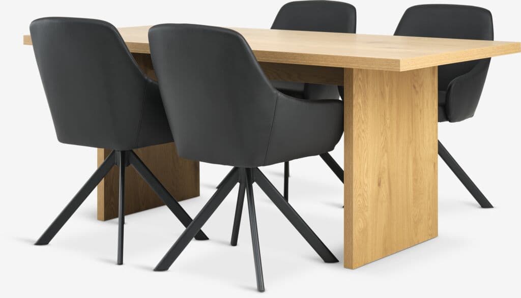 MUNKEBY C180 mesa carvalho + 4 ROSTRUP cadeiras preto