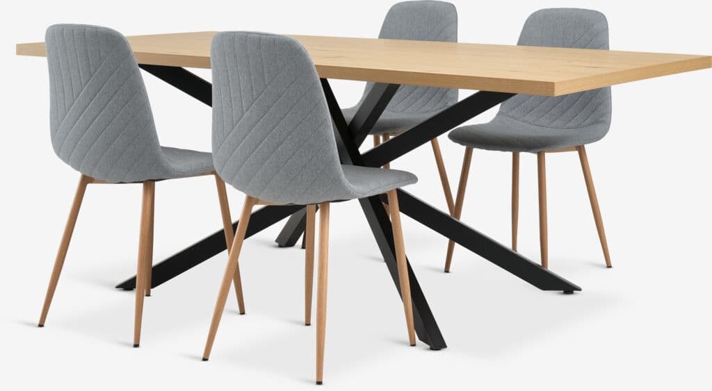 NORTOFT C200 mesa carvalho + 4 JONSTRUP cadeiras azul claro
