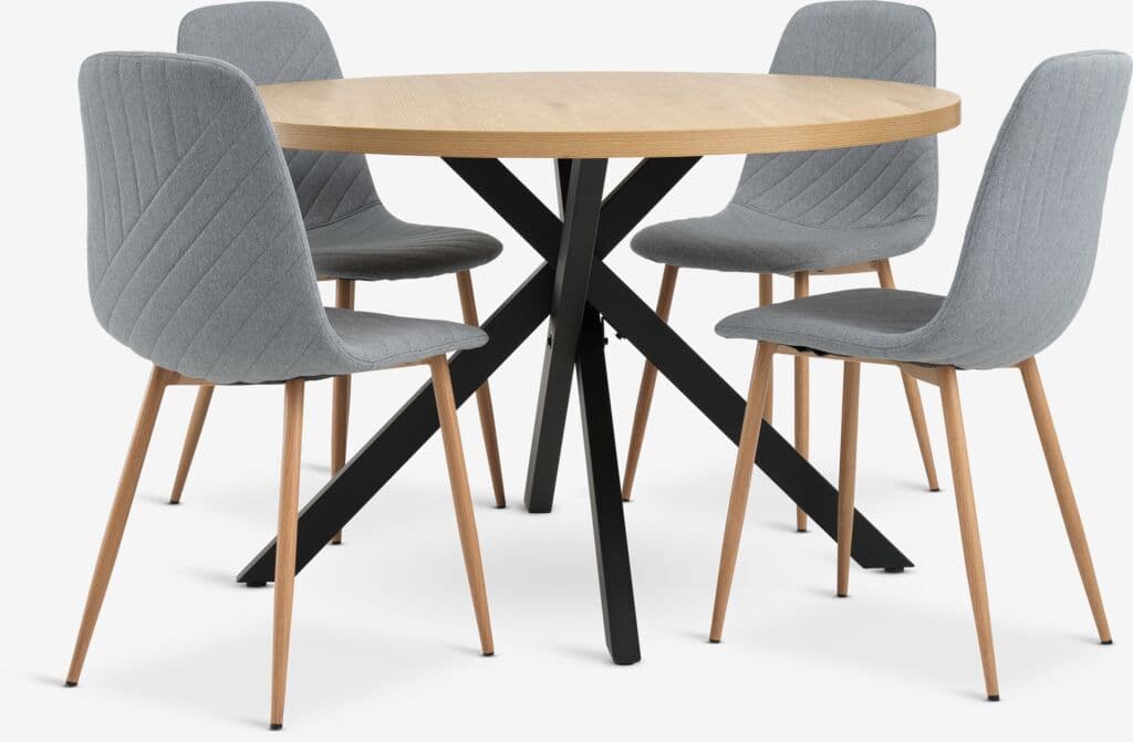 NORTOFT Ø120 mesa carvalho + 4 JONSTRUP cadeiras azul claro