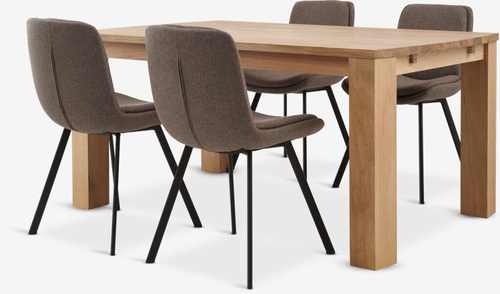 OLDE C160 mesa carvalho + 4 MELBY cadeiras cast claro/preto