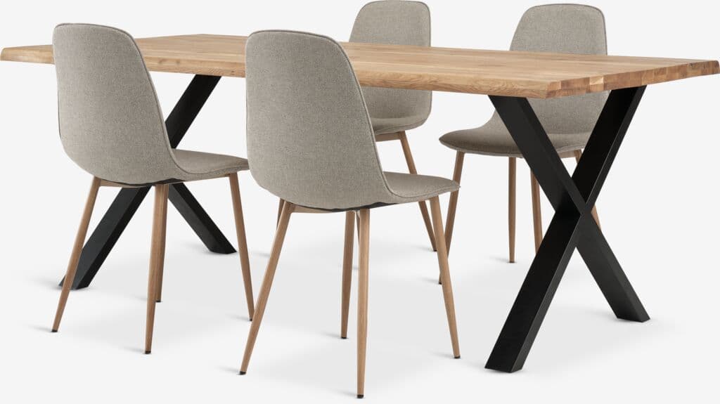 ROSLEV C200 mesa carvalho natural + 4 BISTRUP cadeiras areia