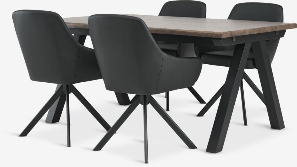 SANDBY C160 mesa carvalho escuro + 4 ROSTRUP cadeiras preto
